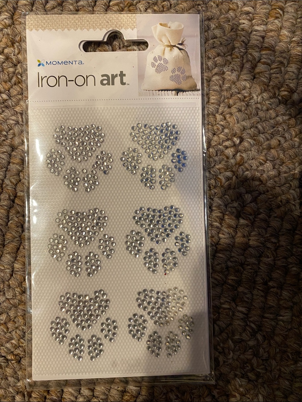Momenta Iron-On Art Paw Print Rhinestone Transfers - Silver